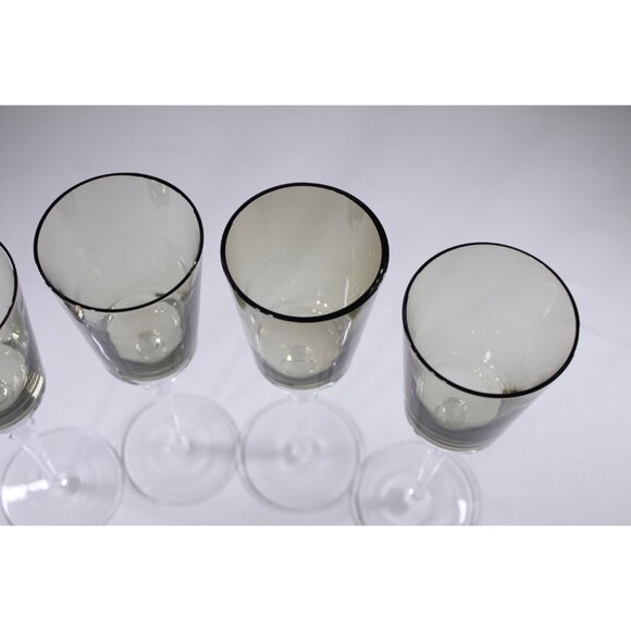 Vintage 10" tall two-tone wine glasses set of 4, smoky glass crystal or glass - Picture 7 of 8